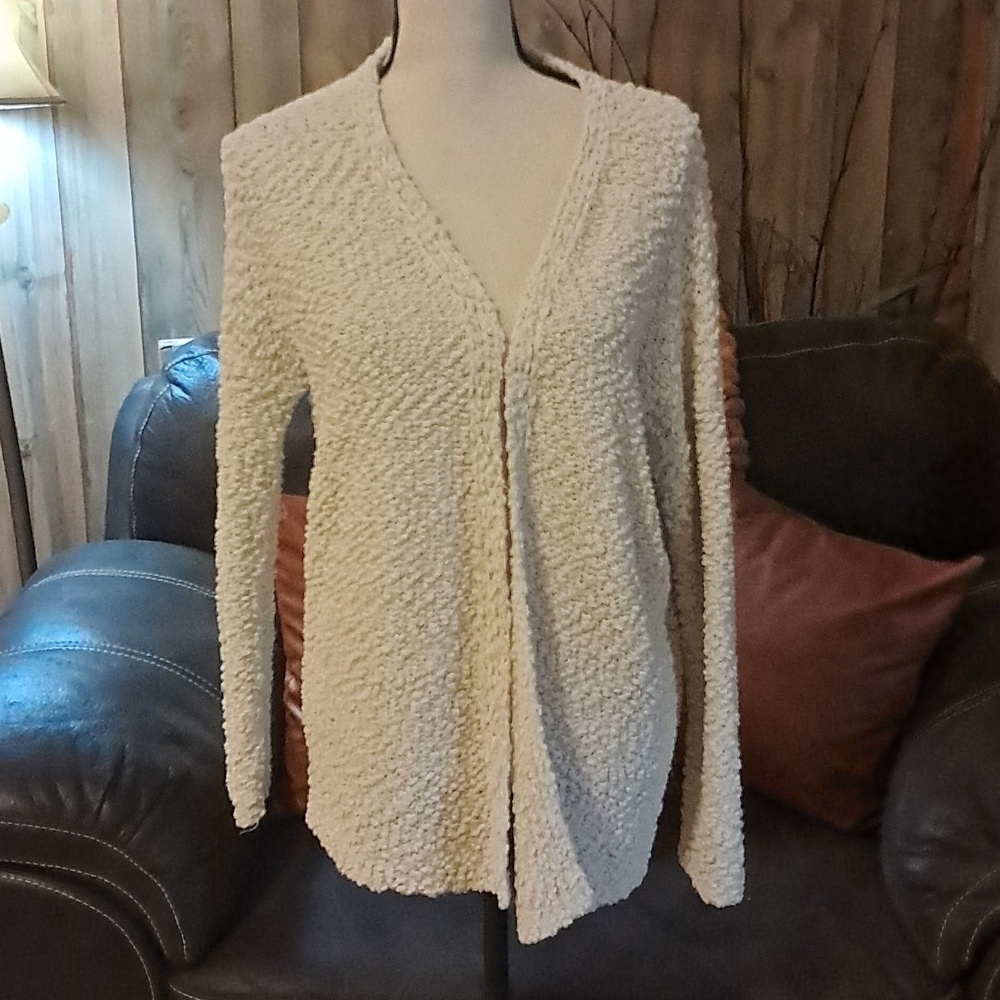 POL Chunky Knit Cream Open Front Popcorn Cardigan Size L